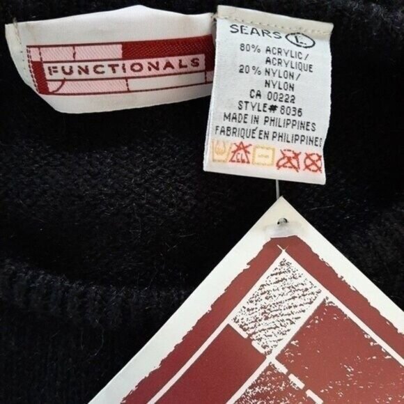 VINTAGE New w Tags Fuzzy Sweater Black Floral Embellished Sz L - Picture 8 of 8